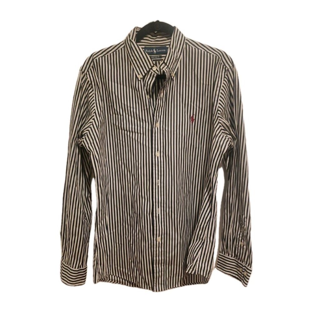 Ralph Lauren Shirt Sz 16 34/35 Stripe Custom Fit Long Sleeve Button Front Preppy